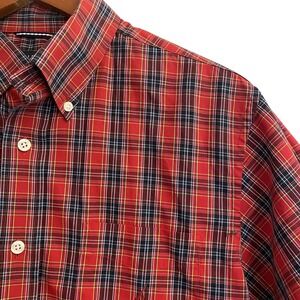 Nautica‎ Mens Shirt Red and Black Plaid Size Medium Long Sleeved Button Collar